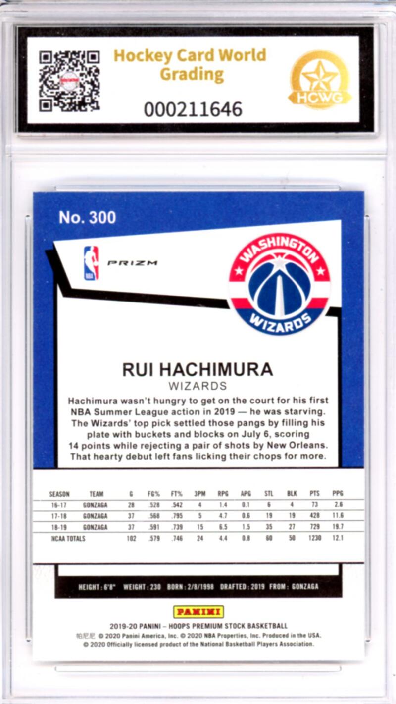2019-20 Hoops Premium Stock Prizms Pulsar #300 Rui Hachimura Rookie RC HCWG 9 Image 2