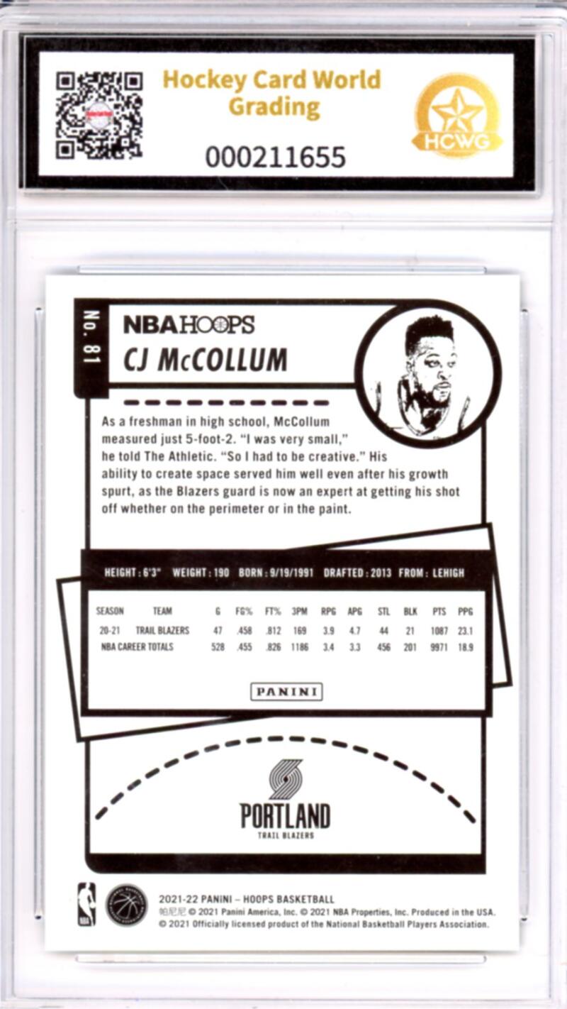 2021-22 Hoops NBA 75th Anniversary #81 CJ McCollum 20/75 Basketball HCWG 9 Image 2