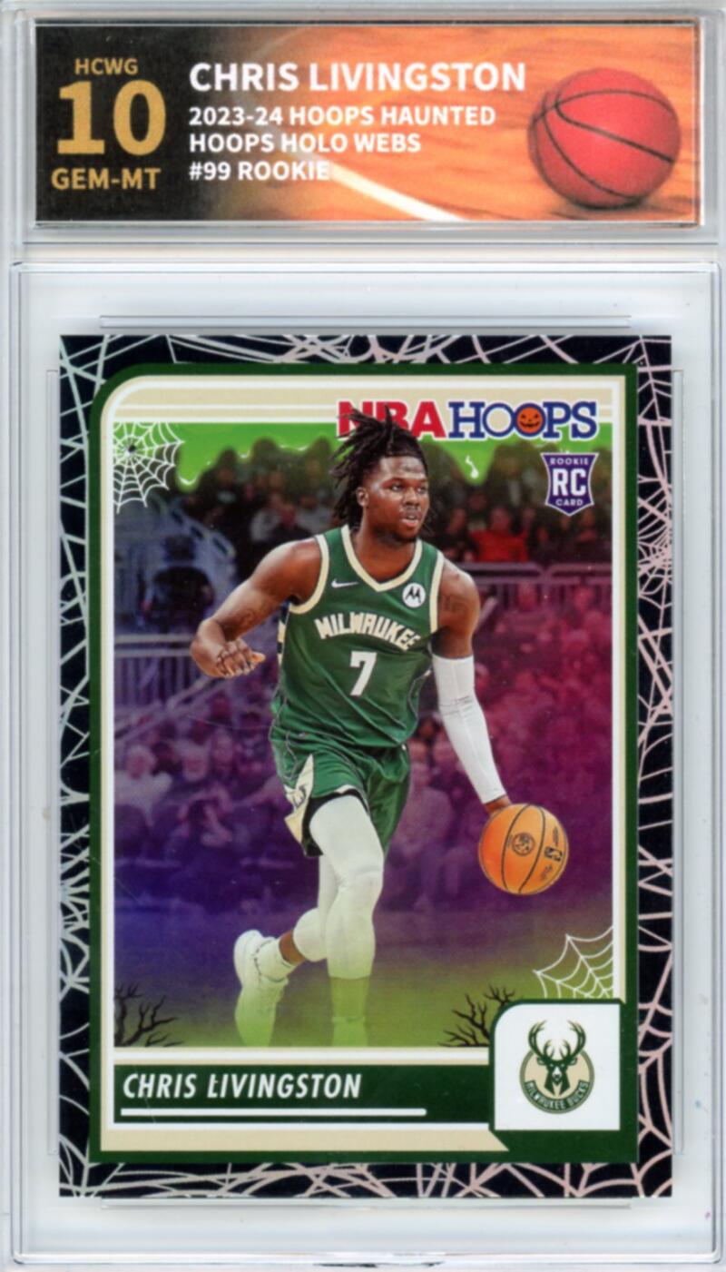 2023-24 Hoops Haunted Hoops Holo Webs #99 Chris Livingston Rookie RC HCWG 10 Image 1