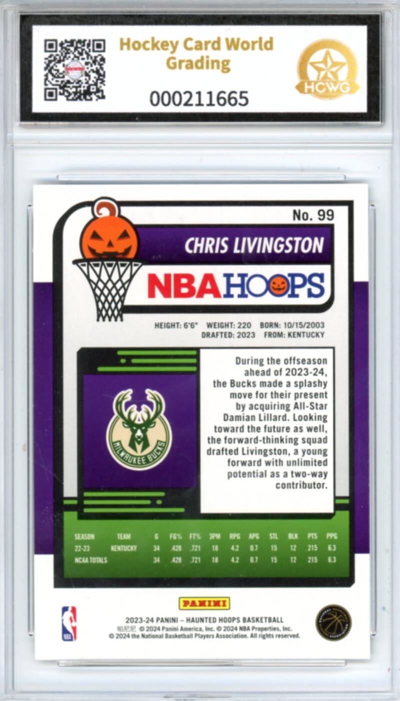 2023-24 Hoops Haunted Hoops Holo Webs #99 Chris Livingston Rookie RC HCWG 10 Image 2