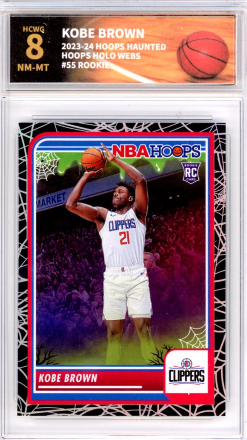 2023-24 Hoops Haunted Hoops Holo Webs #55 Kobe Brown Rookie RC HCWG 8 Image 1