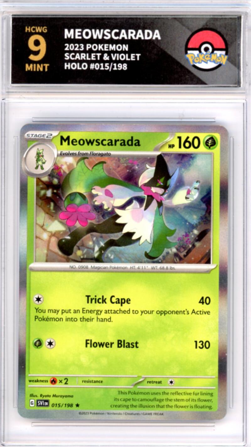 2023 Pokemon Scarlet and Violet #15/198 Meowscarada Holo Graded HCWG 9 Image 1