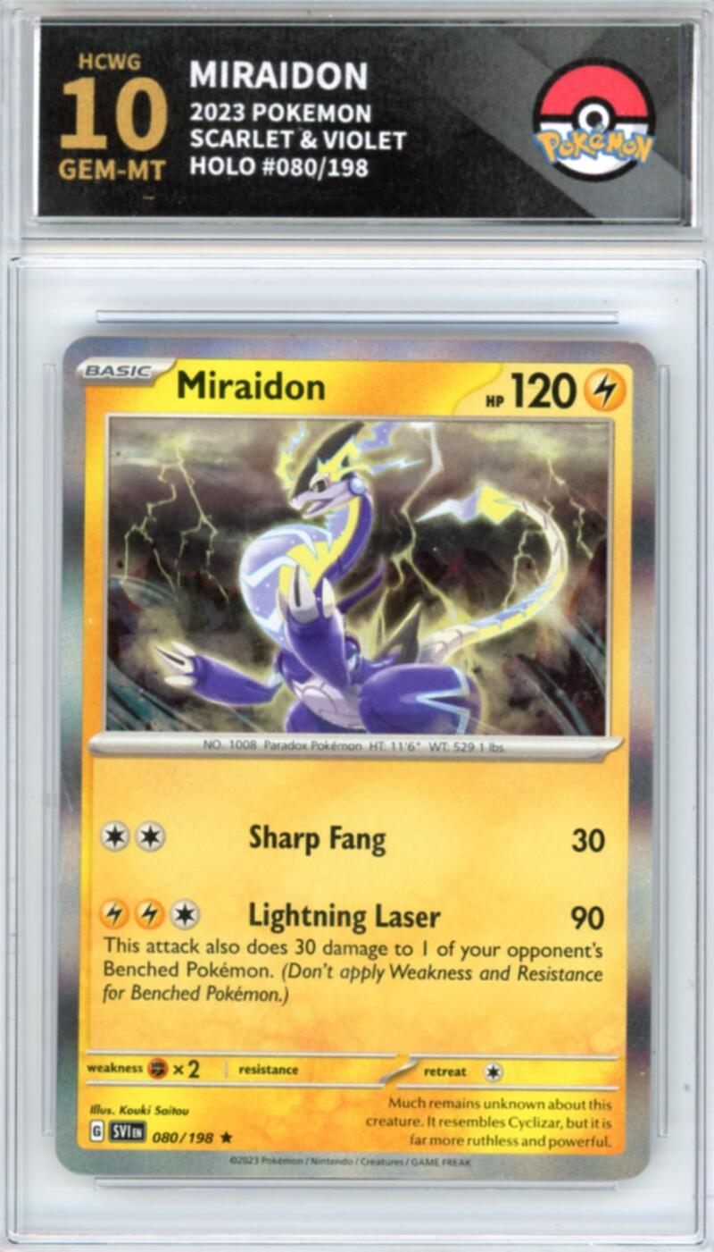 2023 Pokemon Scarlet and Violet #80/198 Miraidon Holo Graded HCWG 10 Image 1