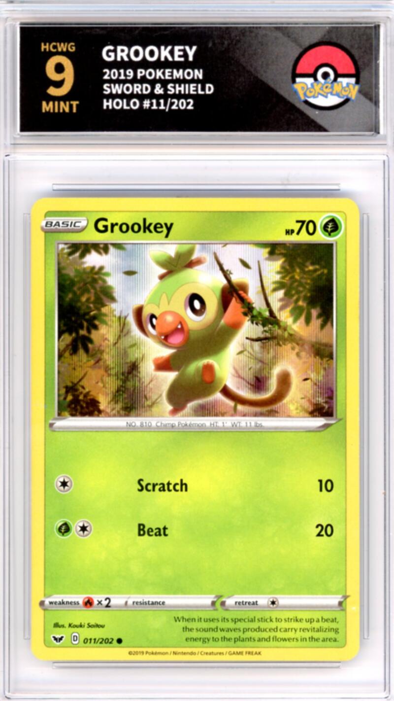 2019 Pokemon Sword and Shield #11/202 Grookey Holo Graded HCWG 9 Image 1