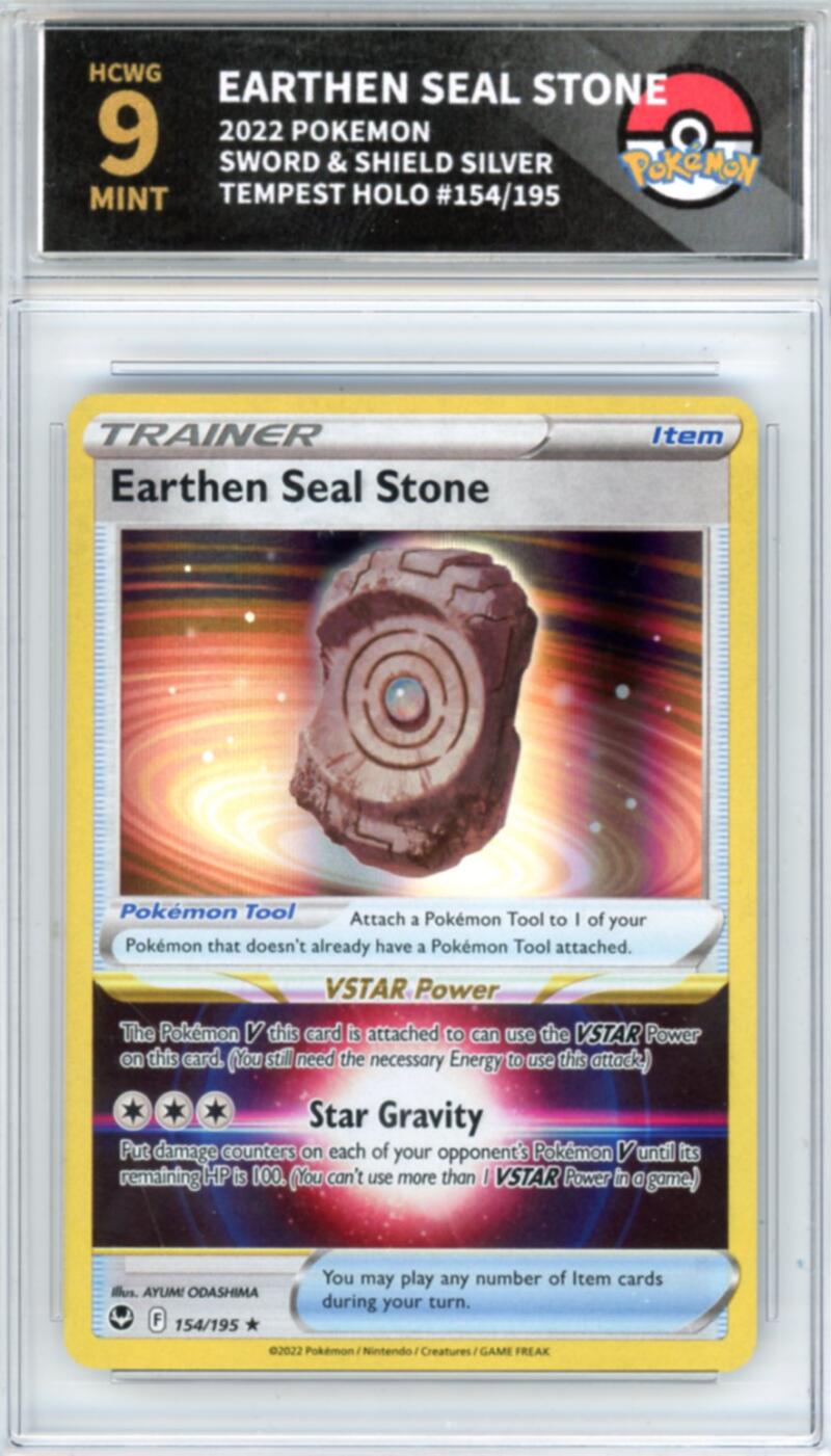 2022 Pokemon Silver Tempest #154/195 Earthen Seal Stone Holo Graded HCWG 9 Image 1