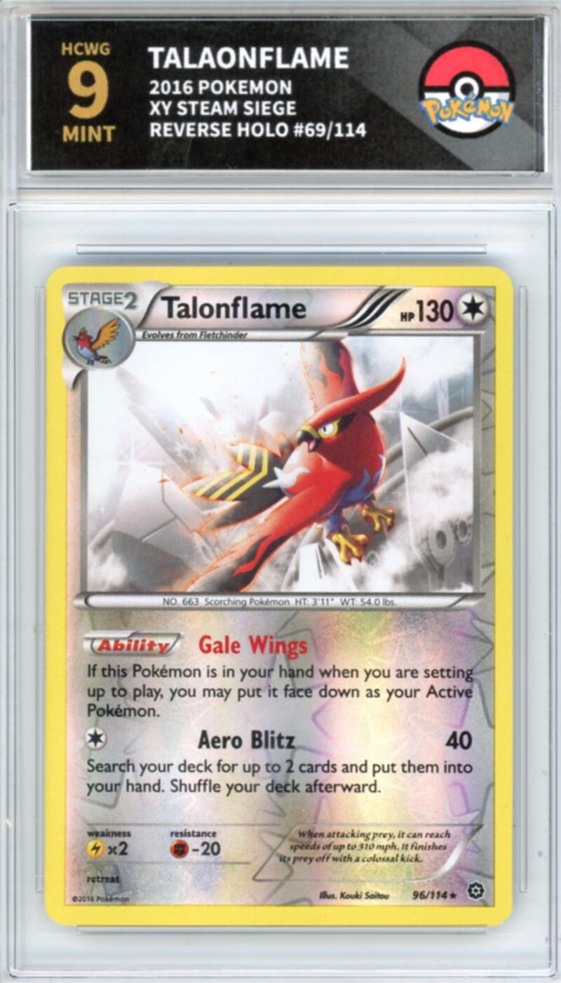 2016 Pokemon XY Steam Siege #69/114 Talaonflame Reverse Holo Graded HCWG 9 Image 1