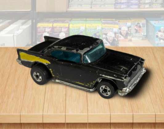 1976 Hot Wheels '57 Chevy Black w/Yellow Vintage Toy Car Made in Hong Kong Image 1