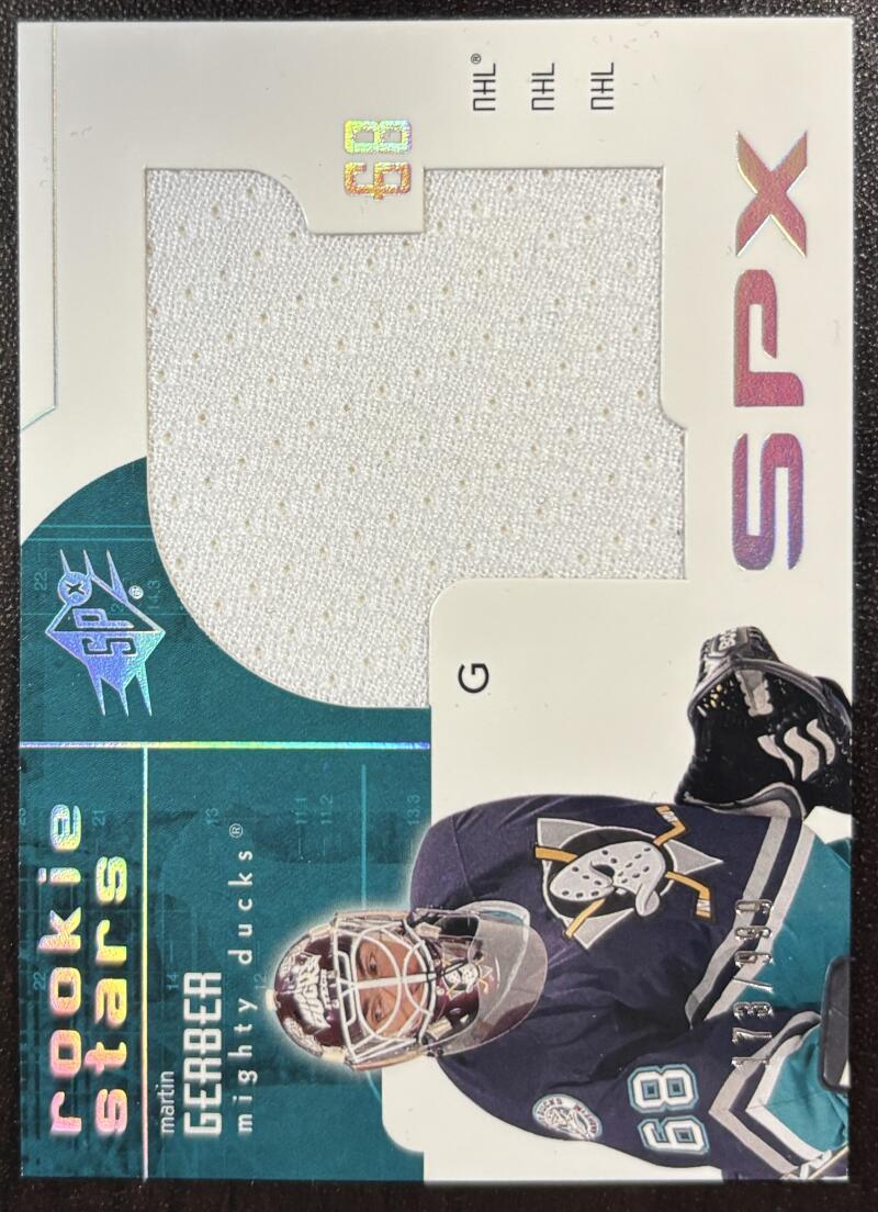 2002-03 Upper Deck SPx #166 Martin Gerber 173/999 Jersey Rookie RC  V103118 Image 1