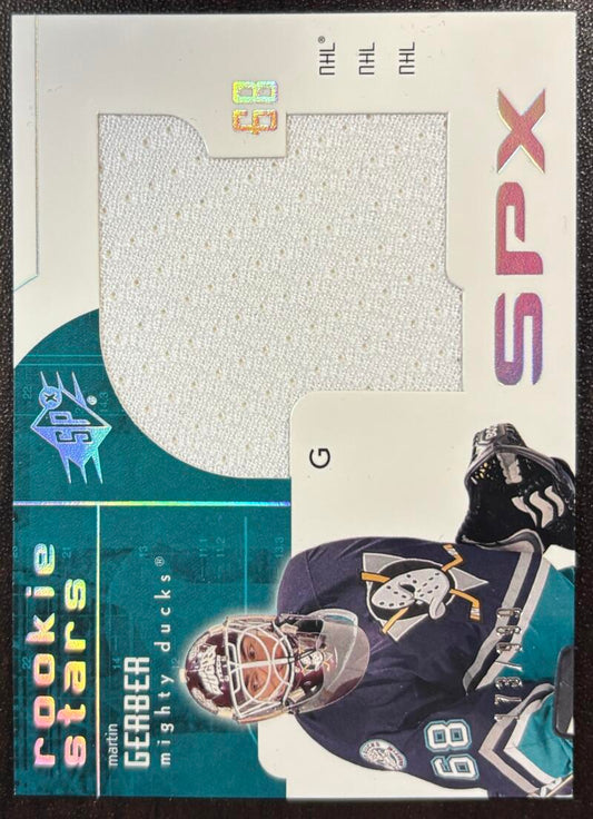 2002-03 Upper Deck SPx #166 Martin Gerber 173/999 Jersey Rookie RC  V103118 Image 1