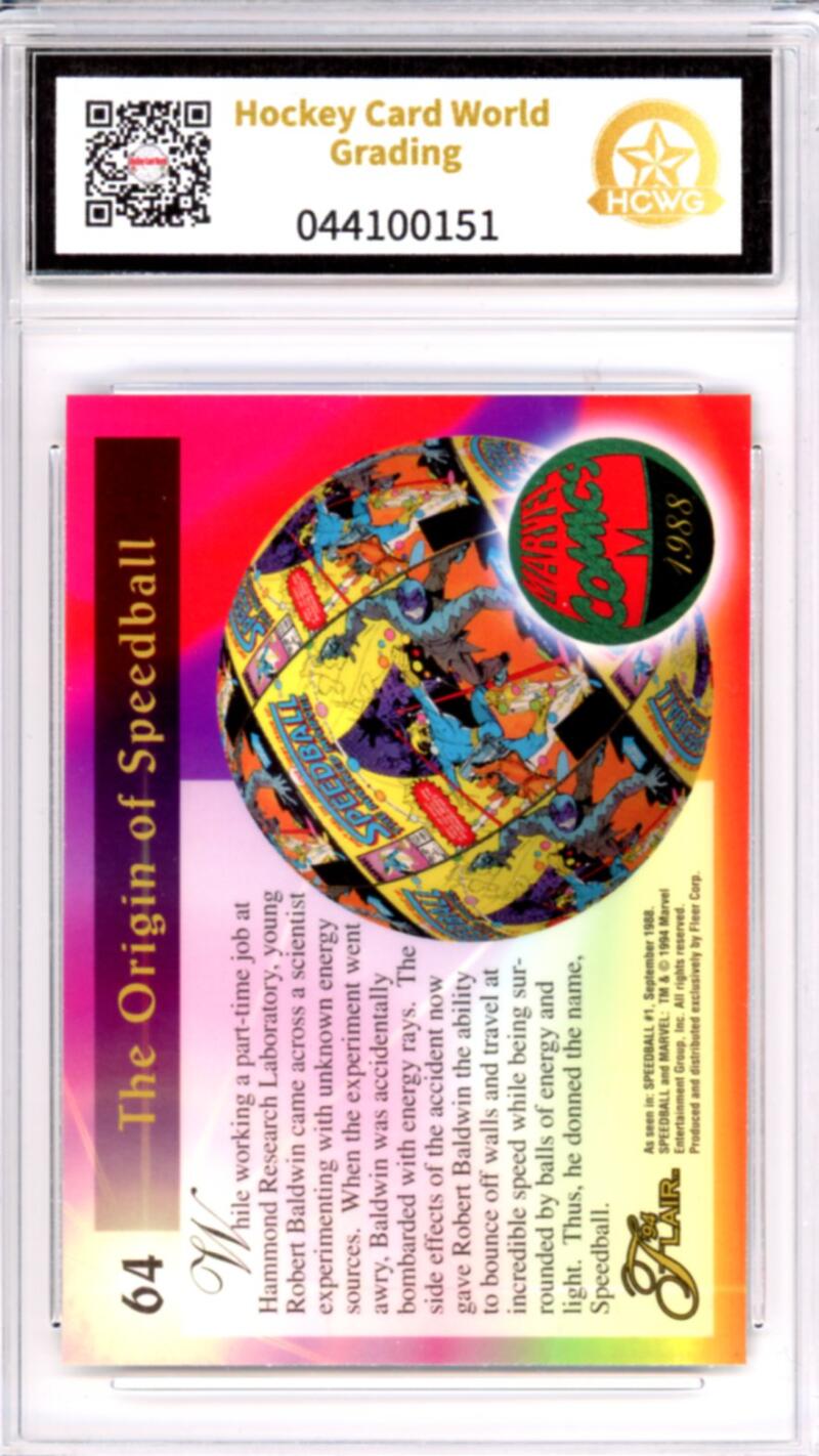 1994 Flair Marvel Annual #64 Speedball Graded Gem-Mint HCWG 10 Image 2
