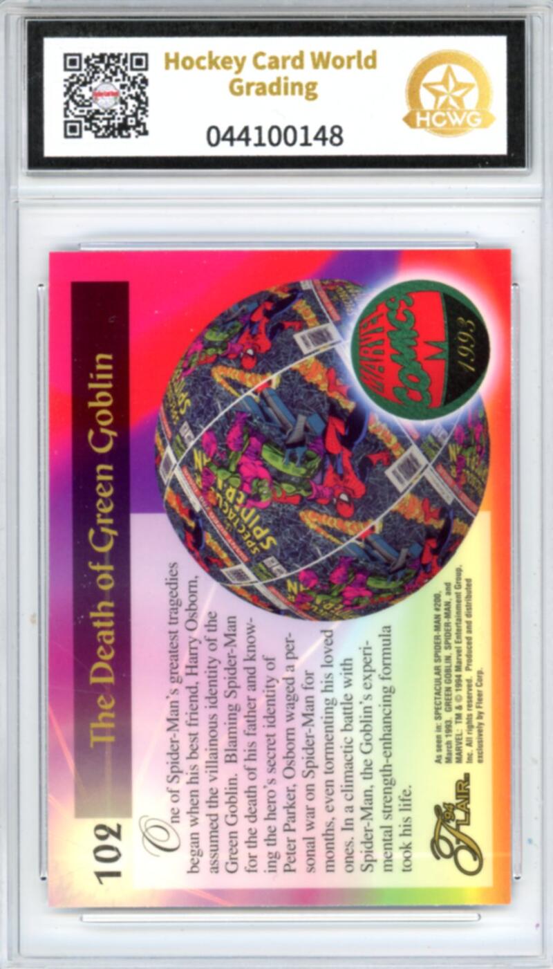 1994 Flair Marvel Annual #102 Green Goblin Graded Mint HCWG 9 Image 2