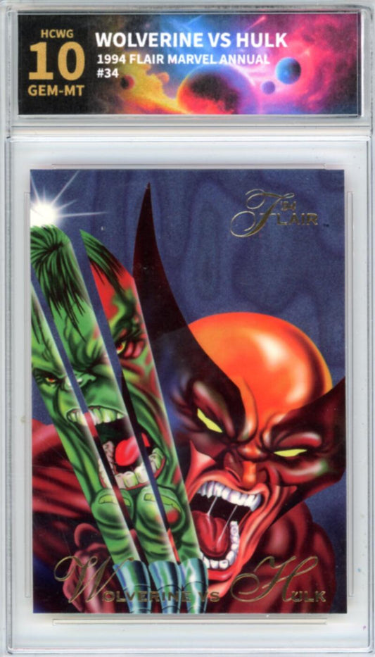 1994 Flair Marvel Annual #34 Wolverine VS Hulk Graded Gem-Mint HCWG 10 Image 1