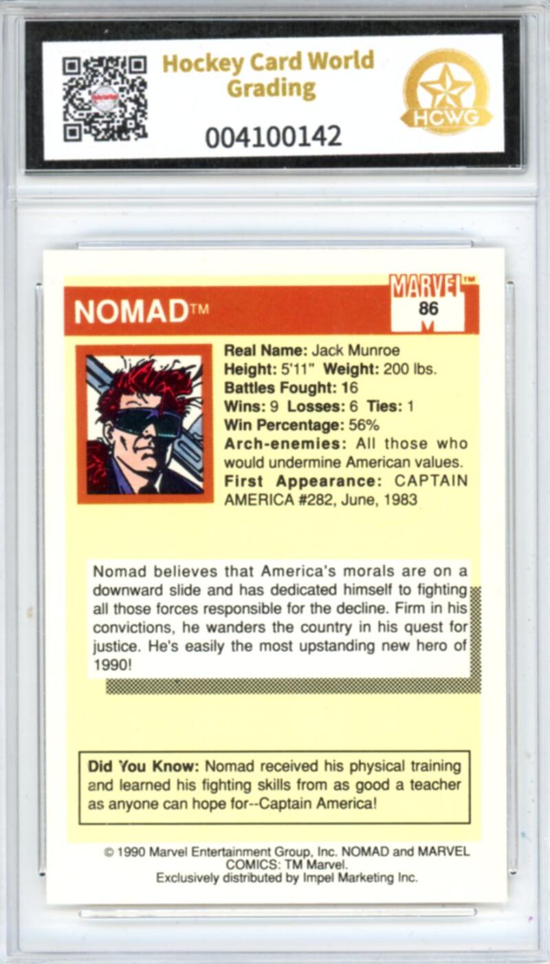 1990 Impel Marvel Universe I #86 Nomad Graded Gem-Mint HCWG 10 Image 2