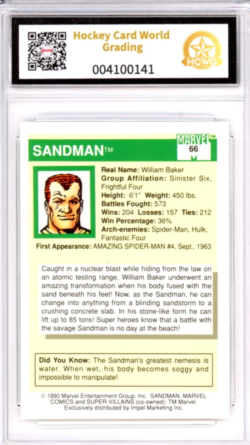 1990 Impel Marvel Universe I #66 Sandman Graded Gem-Mint HCWG 9 Image 2