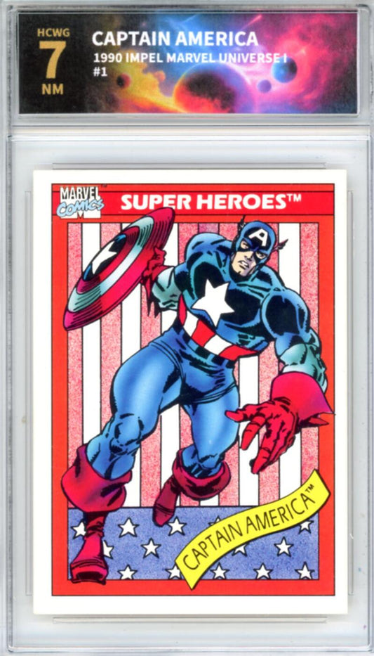 1990 Impel Marvel Universe I #1 Captain America Graded Mint HCWG 7 Image 1