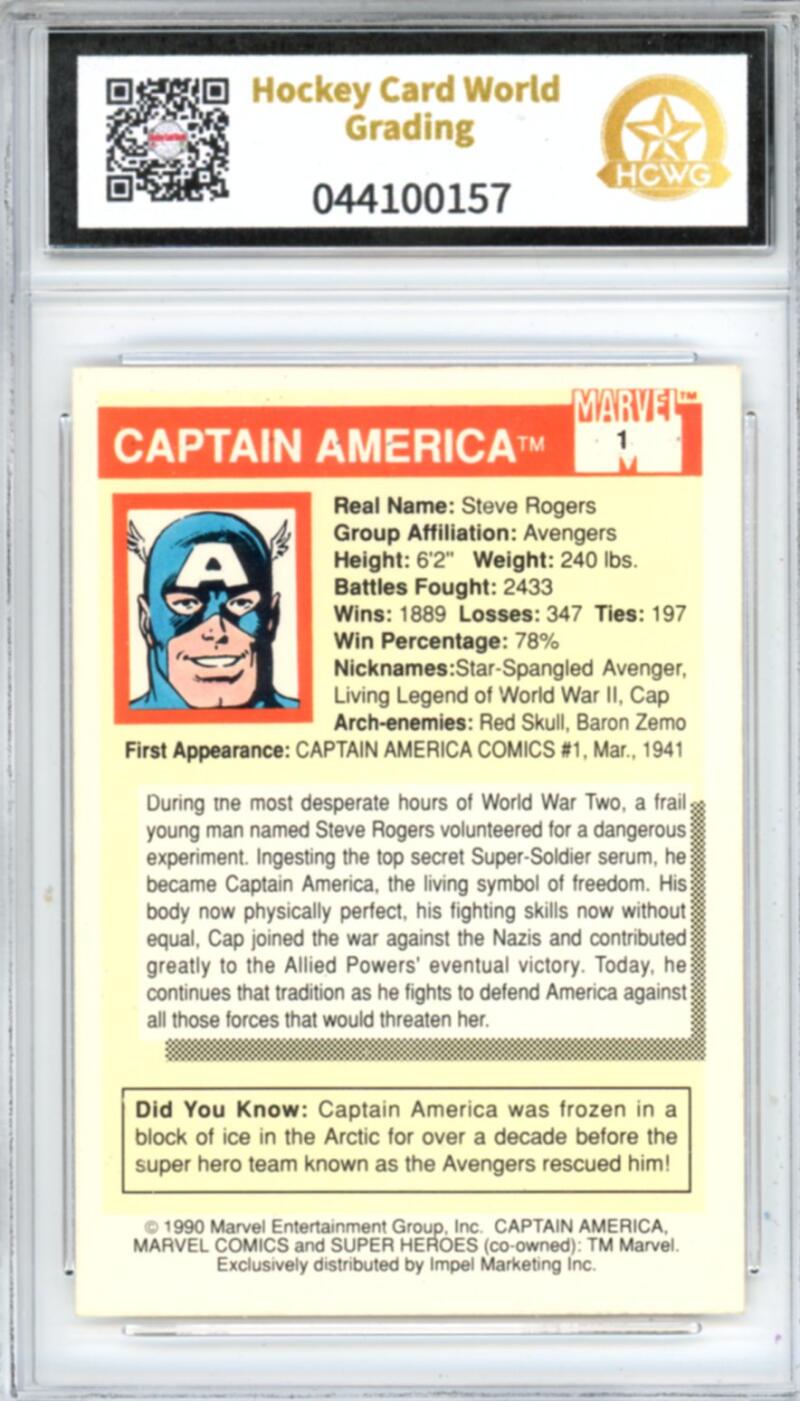 1990 Impel Marvel Universe I #1 Captain America Graded Mint HCWG 7 Image 2