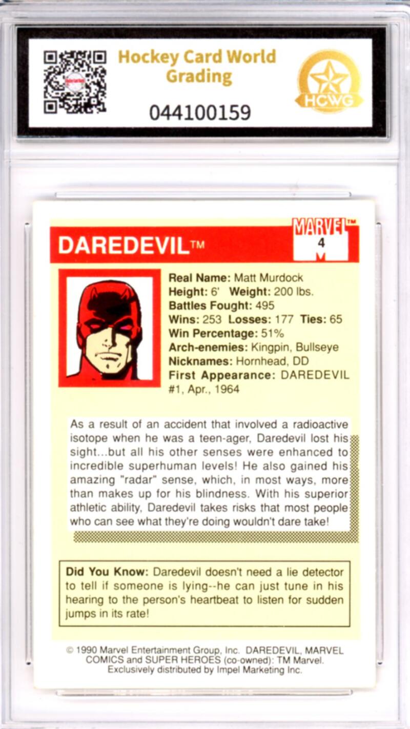 1990 Impel Marvel Universe I #4 Daredevil Graded Mint HCWG 8 Image 2