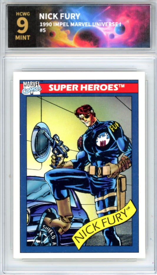 1990 Impel Marvel Universe I #5 Nick Fury Graded Mint HCWG 9 Image 1