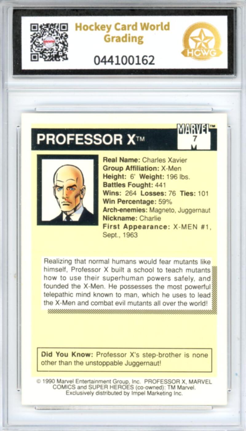 1990 Impel Marvel Universe I #7 Professor X Graded Mint HCWG 9 Image 2