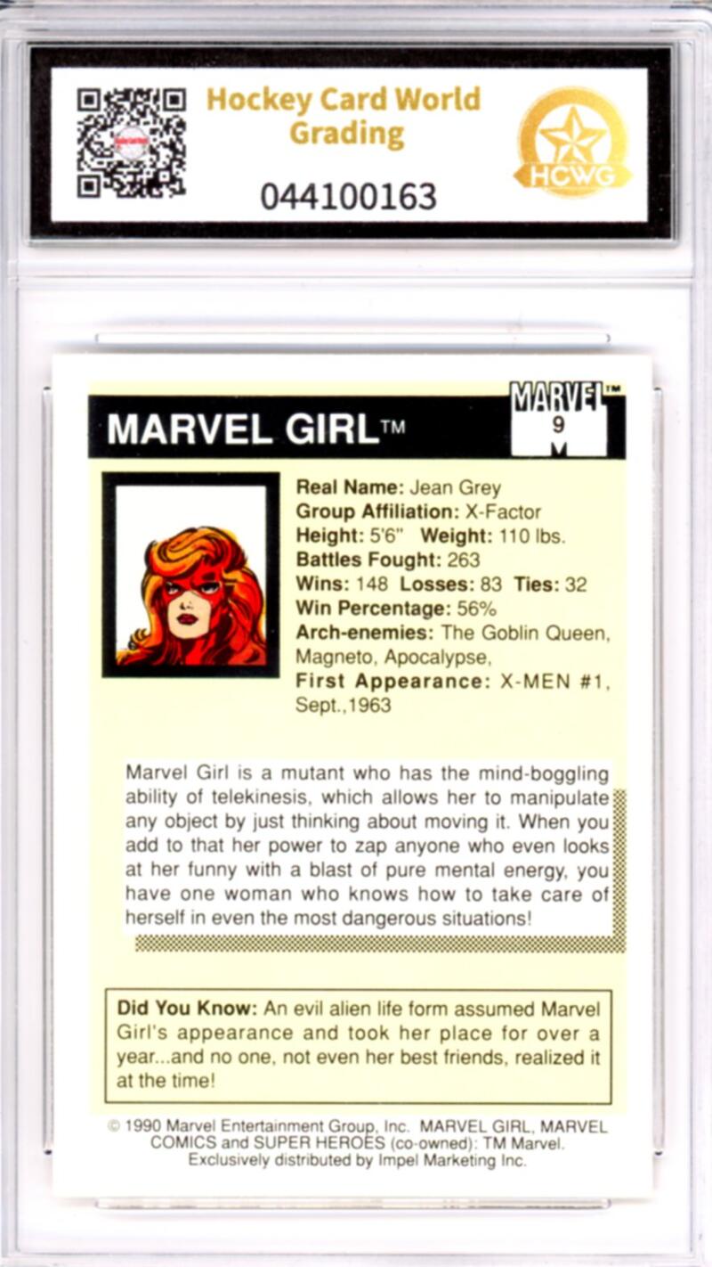 1990 Impel Marvel Universe I #9 Marvel Girl Graded Mint HCWG 8 Image 2