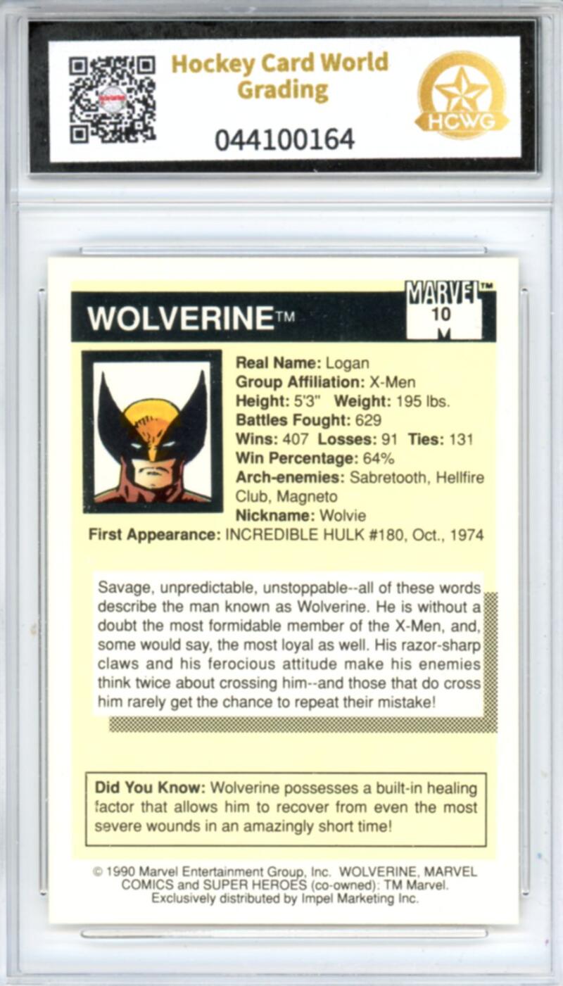 1990 Impel Marvel Universe I #10 Wolverine Graded Mint HCWG 9 Image 2