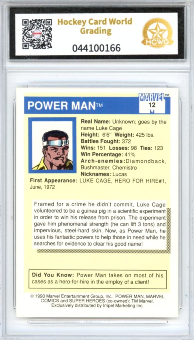 1990 Impel Marvel Universe I #12 Power Man Graded Gem Mint HCWG 10 Image 2