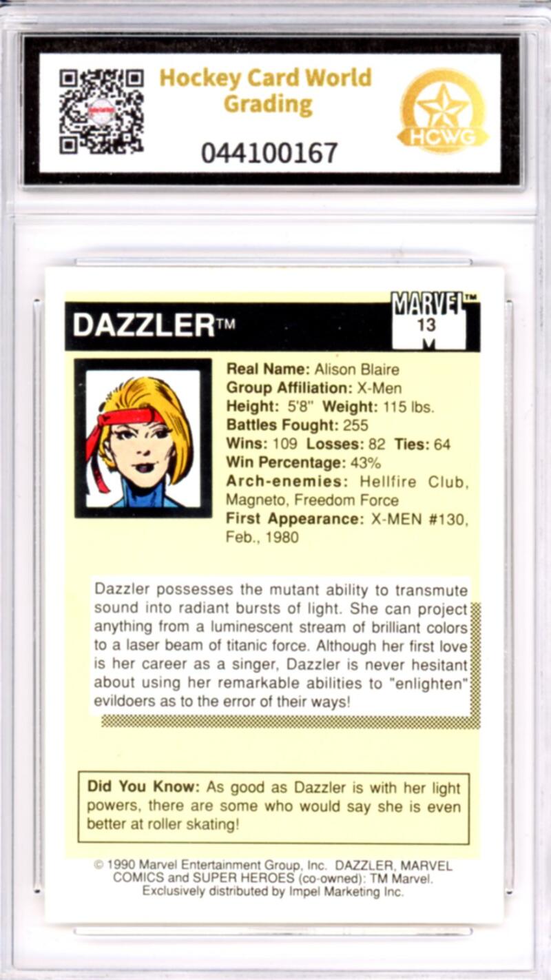 1990 Impel Marvel Universe I #13 Dazzler Graded Mint HCWG 9 Image 2