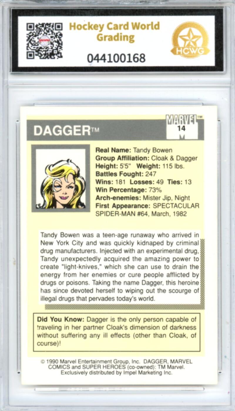 1990 Impel Marvel Universe I #14 Dagger Graded NM-Mint HCWG 8 Image 2