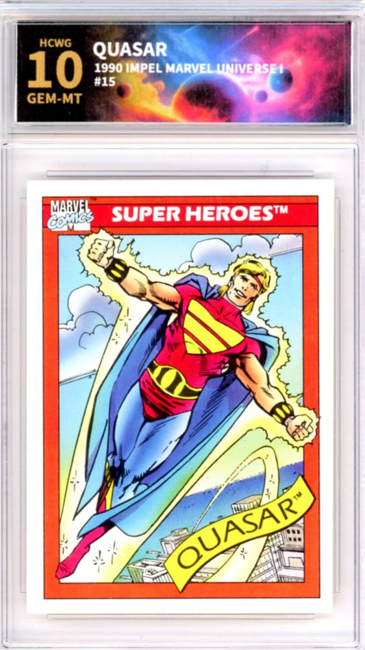 1990 Impel Marvel Universe I #15 Quasar Graded Gem Mint HCWG 10 Image 1