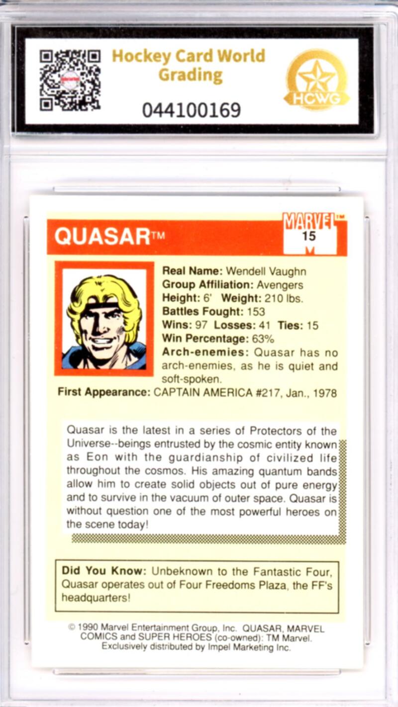 1990 Impel Marvel Universe I #15 Quasar Graded Gem Mint HCWG 10 Image 2