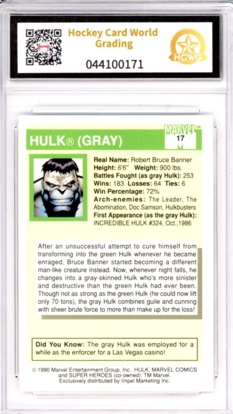 1990 Impel Marvel Universe I #17 Hulk Graded Mint HCWG 9 Image 2