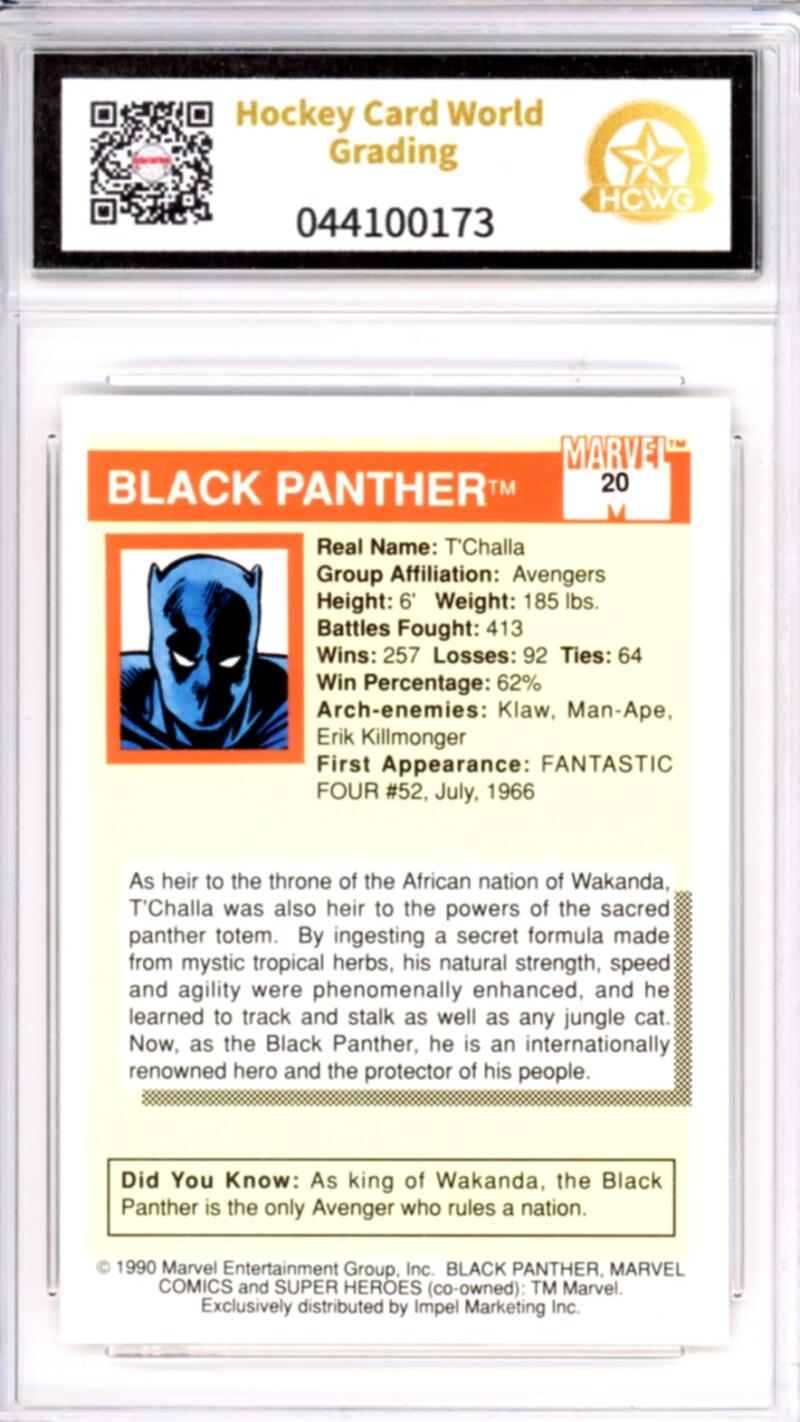 1990 Impel Marvel Universe I #20 Black Panther Graded Mint HCWG 9 Image 2