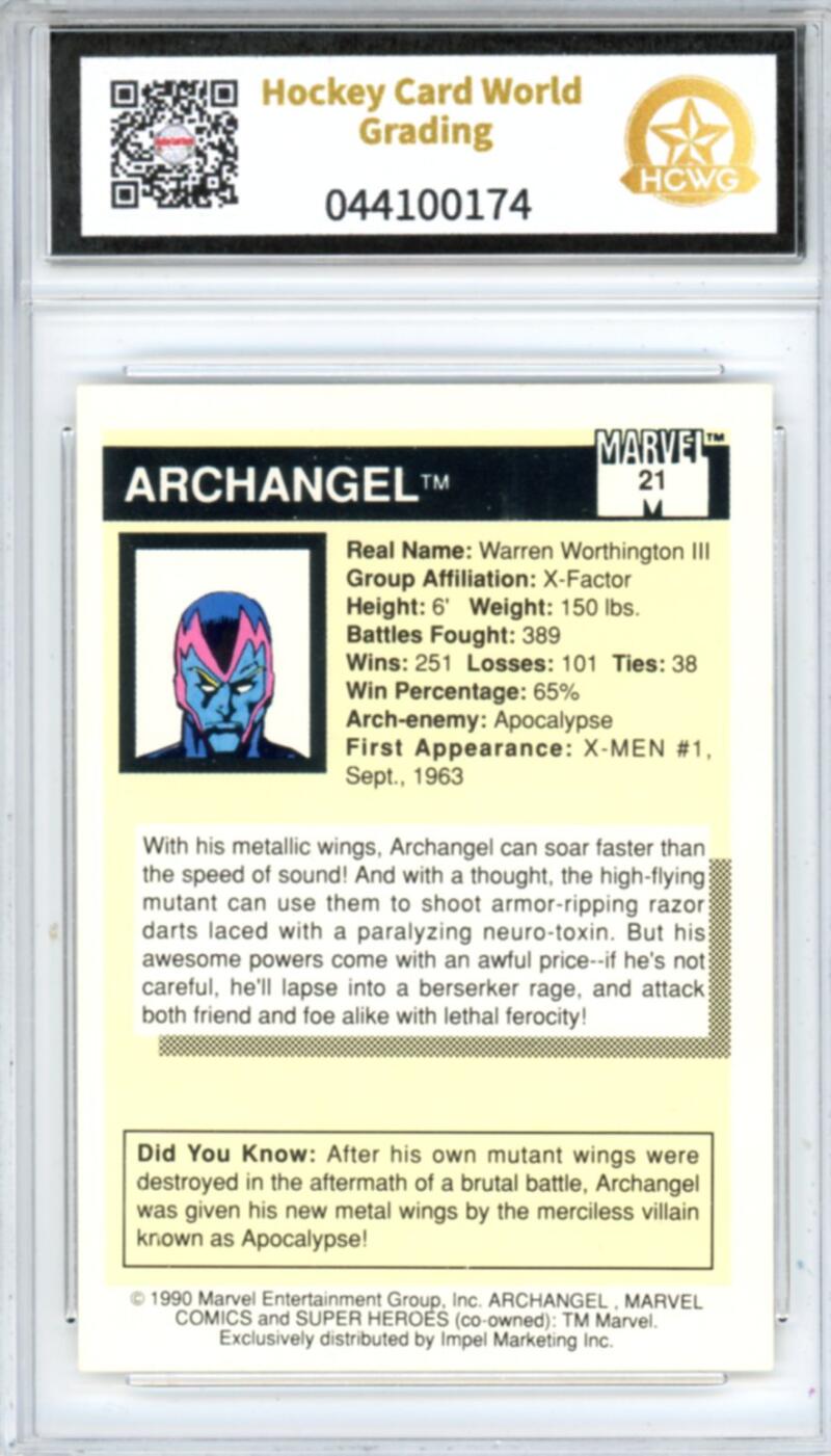 1990 Impel Marvel Universe I #21 Archangel Graded Mint HCWG 9 Image 2