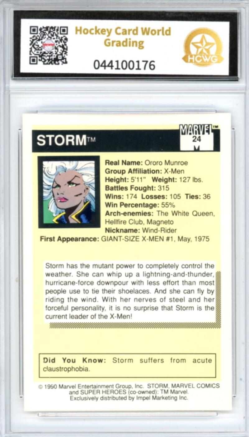 1990 Impel Marvel Universe I #2 Storm Graded Mint HCWG 9 Image 2