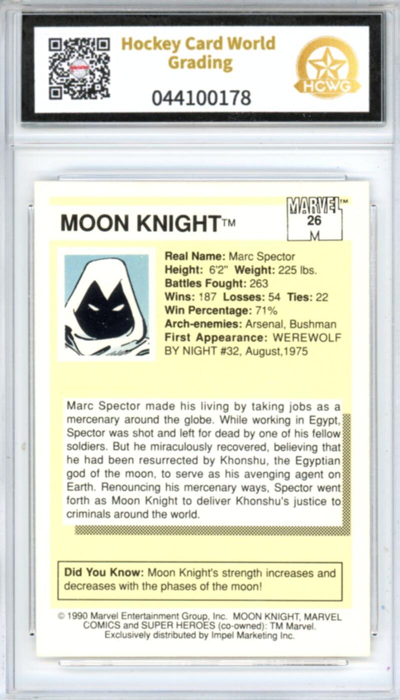 1990 Impel Marvel Universe I #26 Moon Night Graded NM-Mint HCWG 8 Image 2