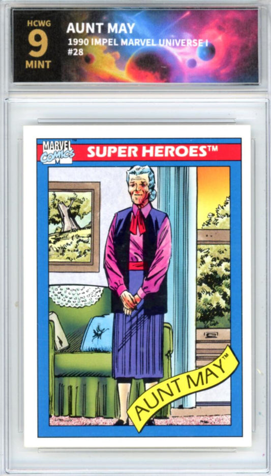 1990 Impel Marvel Universe I #28 Aunt May Graded Mint HCWG 9 Image 1