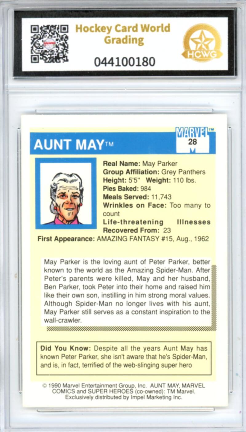 1990 Impel Marvel Universe I #28 Aunt May Graded Mint HCWG 9 Image 2