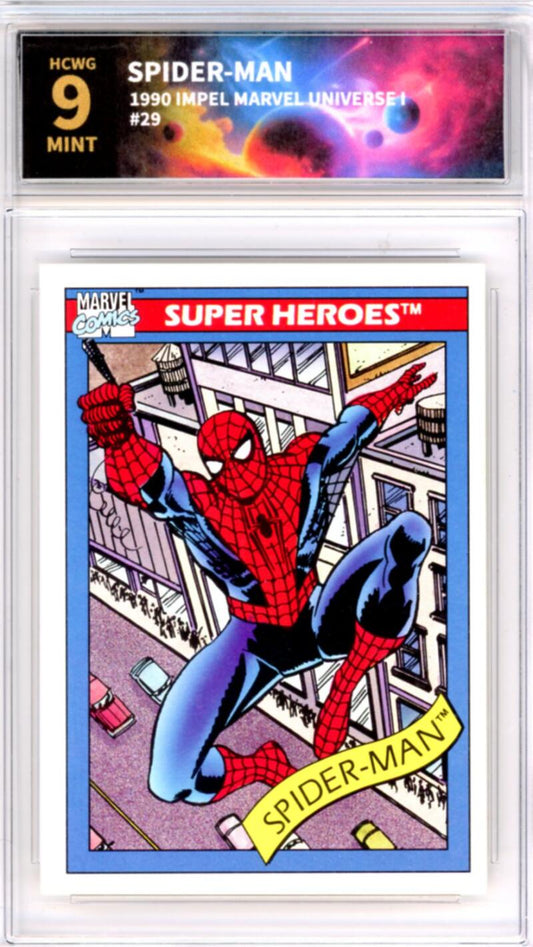 1990 Impel Marvel Universe I #29 Spider-Man Graded Mint HCWG 9 Image 1