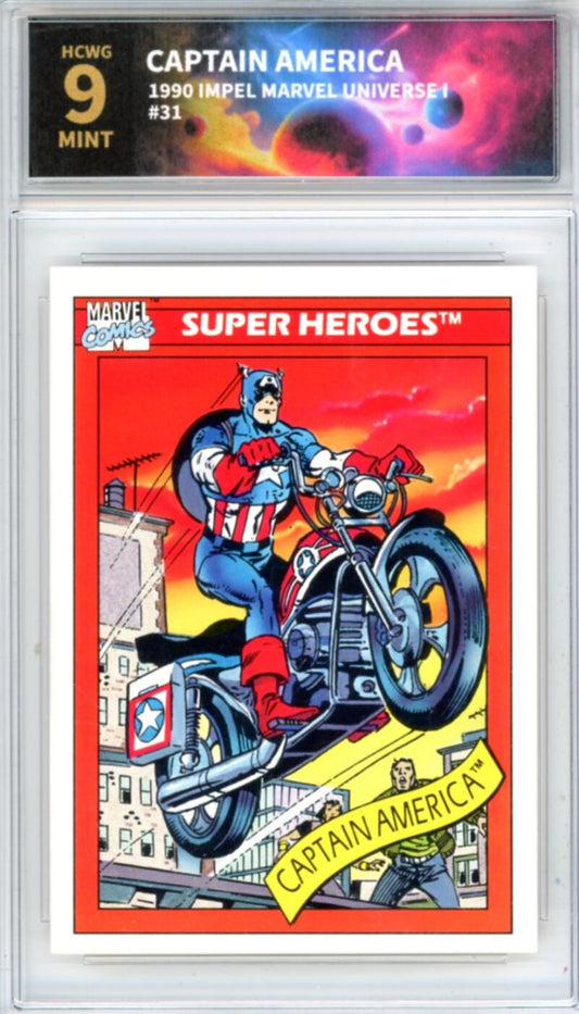 1990 Impel Marvel Universe I #31 Captain America Graded Mint HCWG 9 Image 1
