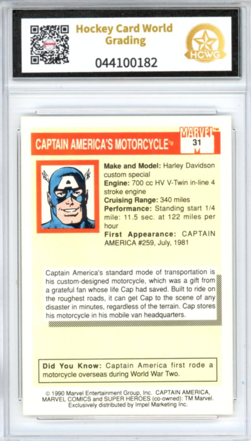 1990 Impel Marvel Universe I #31 Captain America Graded Mint HCWG 9 Image 2