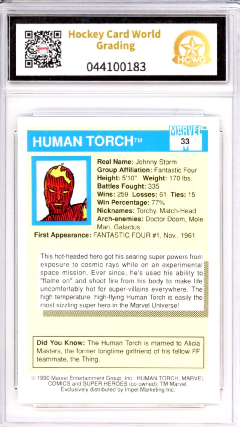 1990 Impel Marvel Universe I #33 Human Torch Graded NM-Mint HCWG 8 Image 2