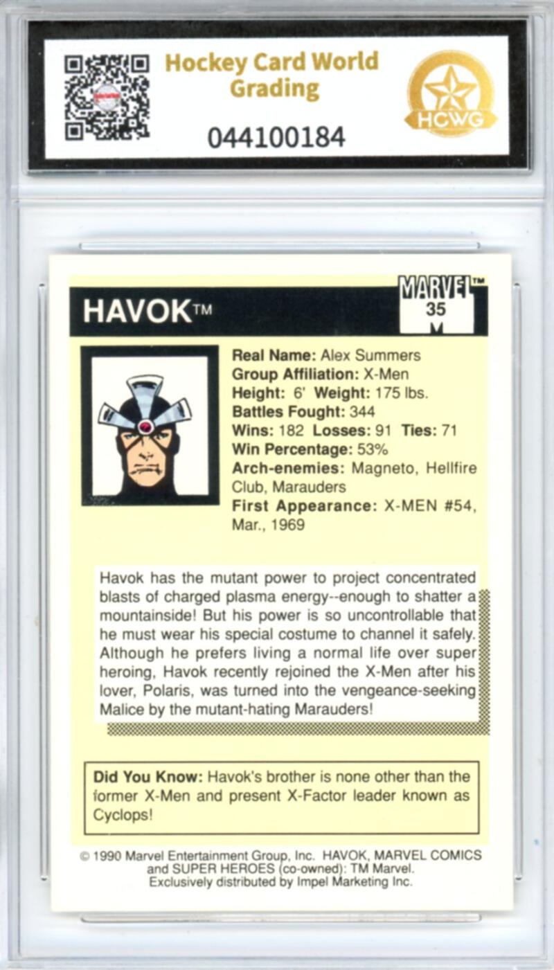 1990 Impel Marvel Universe I #35 Havok Graded Mint HCWG 9 Image 2