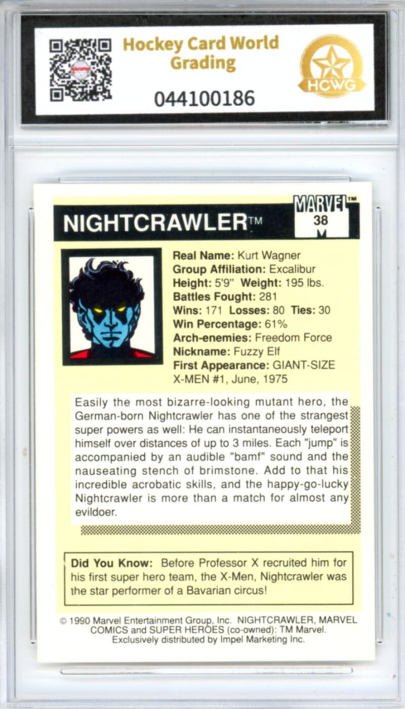 1990 Impel Marvel Universe I #38 Nightcrawler Graded Mint HCWG 9 Image 2