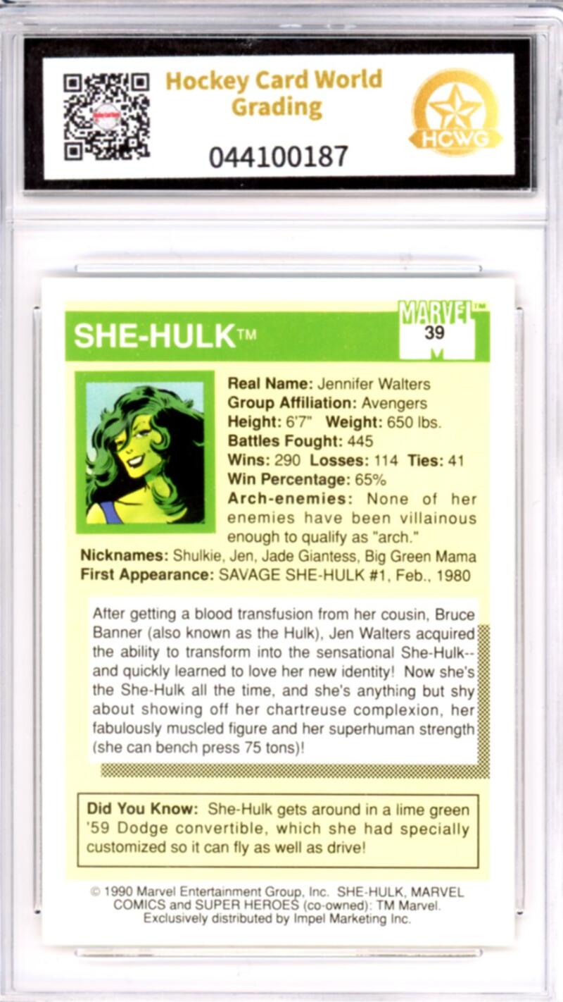 1990 Impel Marvel Universe I #39 She-Hulk Graded Gem Mint HCWG 10 Image 2
