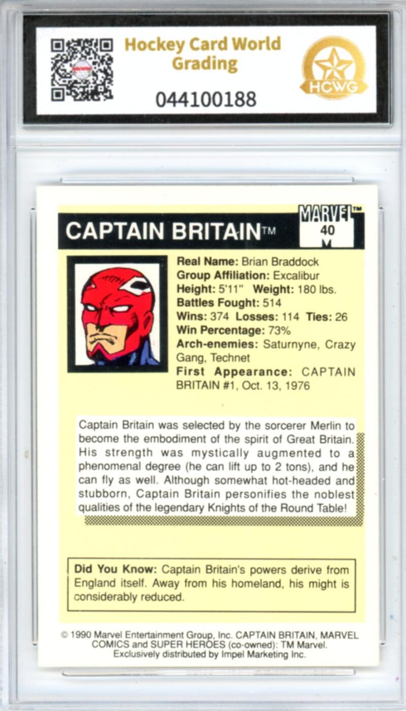 1990 Impel Marvel Universe I #40 Captain Britain Graded NM-Mint HCWG 8 Image 2