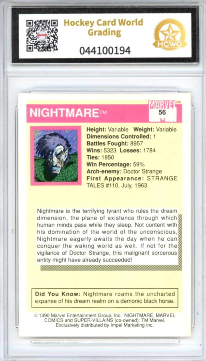 1990 Impel Marvel Universe I #56 Nightmare Graded Mint HCWG 8 Image 2