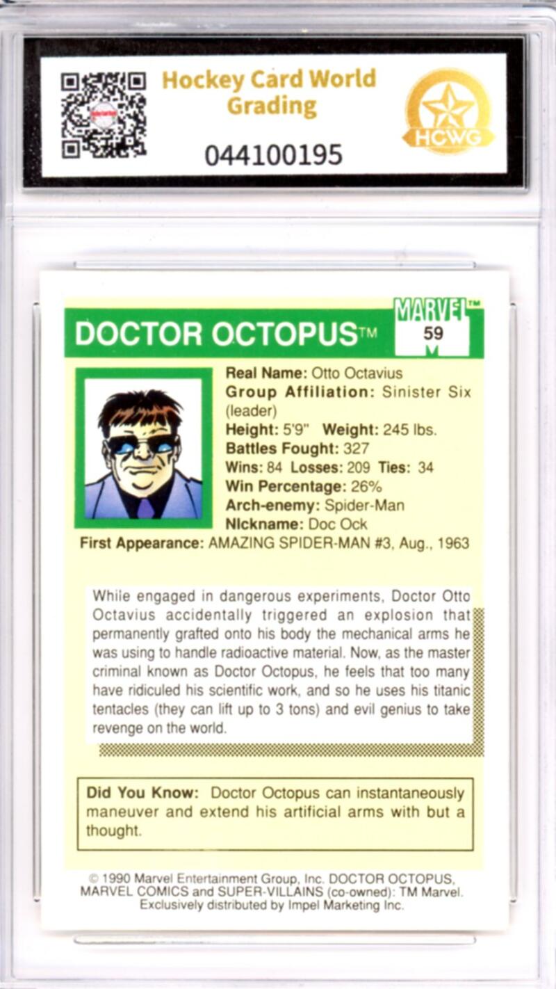 1990 Impel Marvel Universe I #59 Doctor Octopus Graded Mint HCWG 8 Image 2