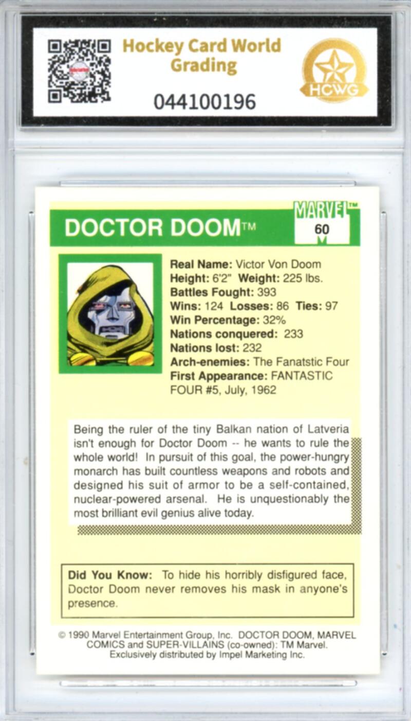 1990 Impel Marvel Universe I #60 Doctor Doom Graded Mint HCWG 9 Image 2