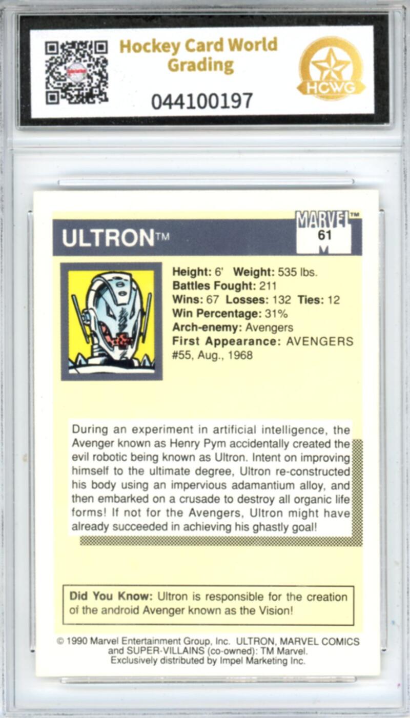 1990 Impel Marvel Universe I #61 Ultrom Graded Mint HCWG 9 Image 2