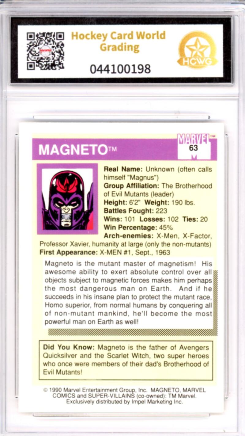 1990 Impel Marvel Universe I #63 Magneto Graded Mint HCWG 9 Image 2